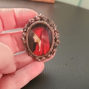 Antique Hand Painted Veiled Maiden 800 Silver Portrait Pendant/brooch